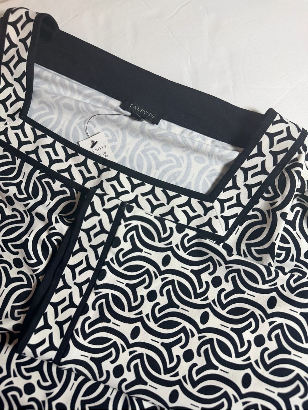 Talbots Effortless Jersey Shirt Dress XL Black White Geometric Pattern Artsy